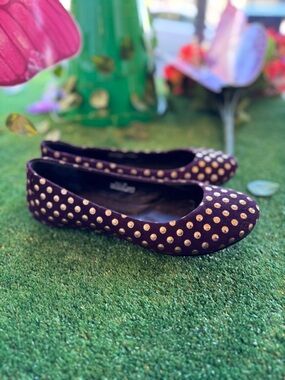 Born Purple with Gold polka dot Leather Ballet Flats